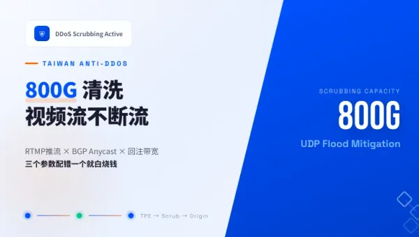 视频网站台湾高防服务器800G清洗容量到底怎么配才够用