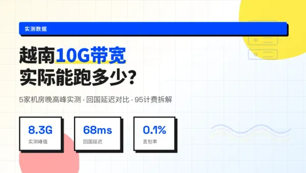 越南大带宽机房五家实测对比，10G端口实际能跑多少兆